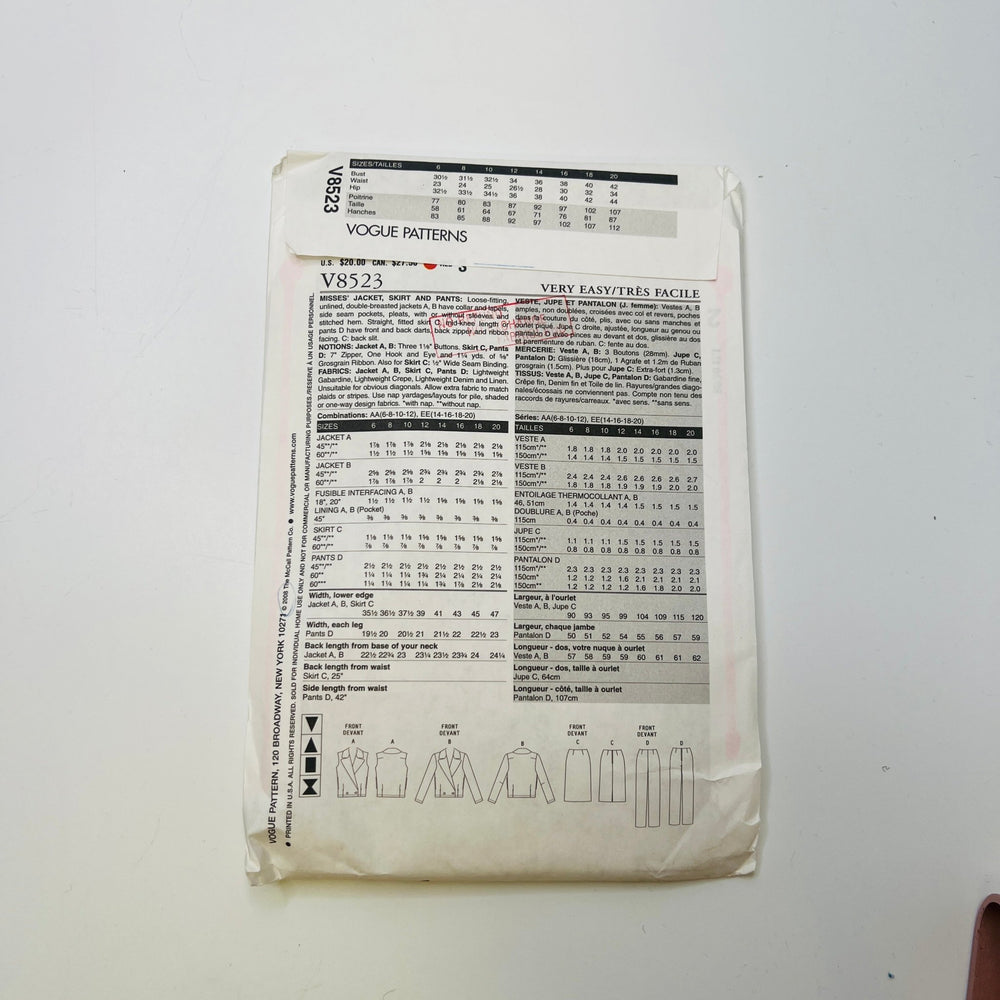 Sewing Pattern - Womenswear - Vogue 8523 - True Deadstock supplies Fabric by private - Sustainable Textile | FABCYCLE