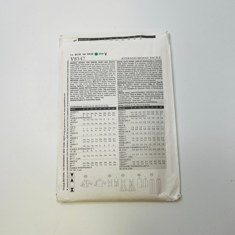 Sewing Pattern - Womenswear - Vogue 8547 - True Deadstock supplies Fabric by private - Sustainable Textile | FABCYCLE