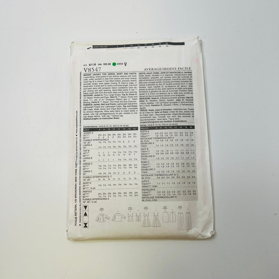 Sewing Pattern - Womenswear - Vogue 8547 - True Deadstock supplies Fabric by private - Sustainable Textile | FABCYCLE