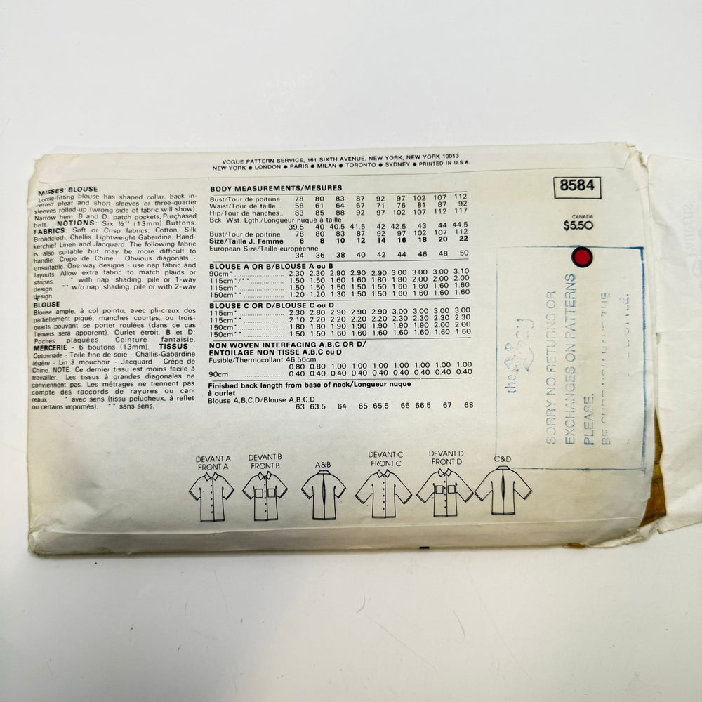 Sewing Pattern - Womenswear - Vogue 8584 - True Deadstock supplies Fabric by private - Sustainable Textile | FABCYCLE