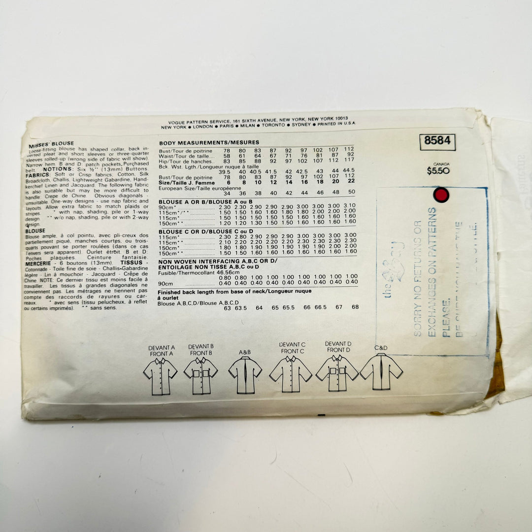 Sewing Pattern - Womenswear - Vogue 8584 - True Deadstock supplies Fabric by private - Sustainable Textile | FABCYCLE