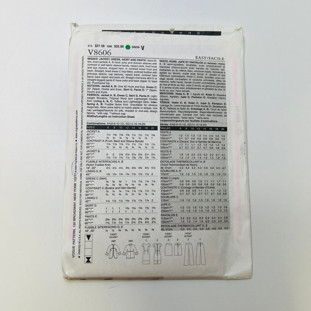 Sewing Pattern - Womenswear - Vogue 8606 - True Deadstock supplies Fabric by private - Sustainable Textile | FABCYCLE