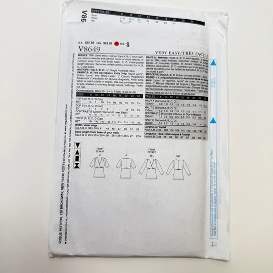 Sewing Pattern - Womenswear - Vogue 8649 - True Deadstock supplies Fabric by private - Sustainable Textile | FABCYCLE