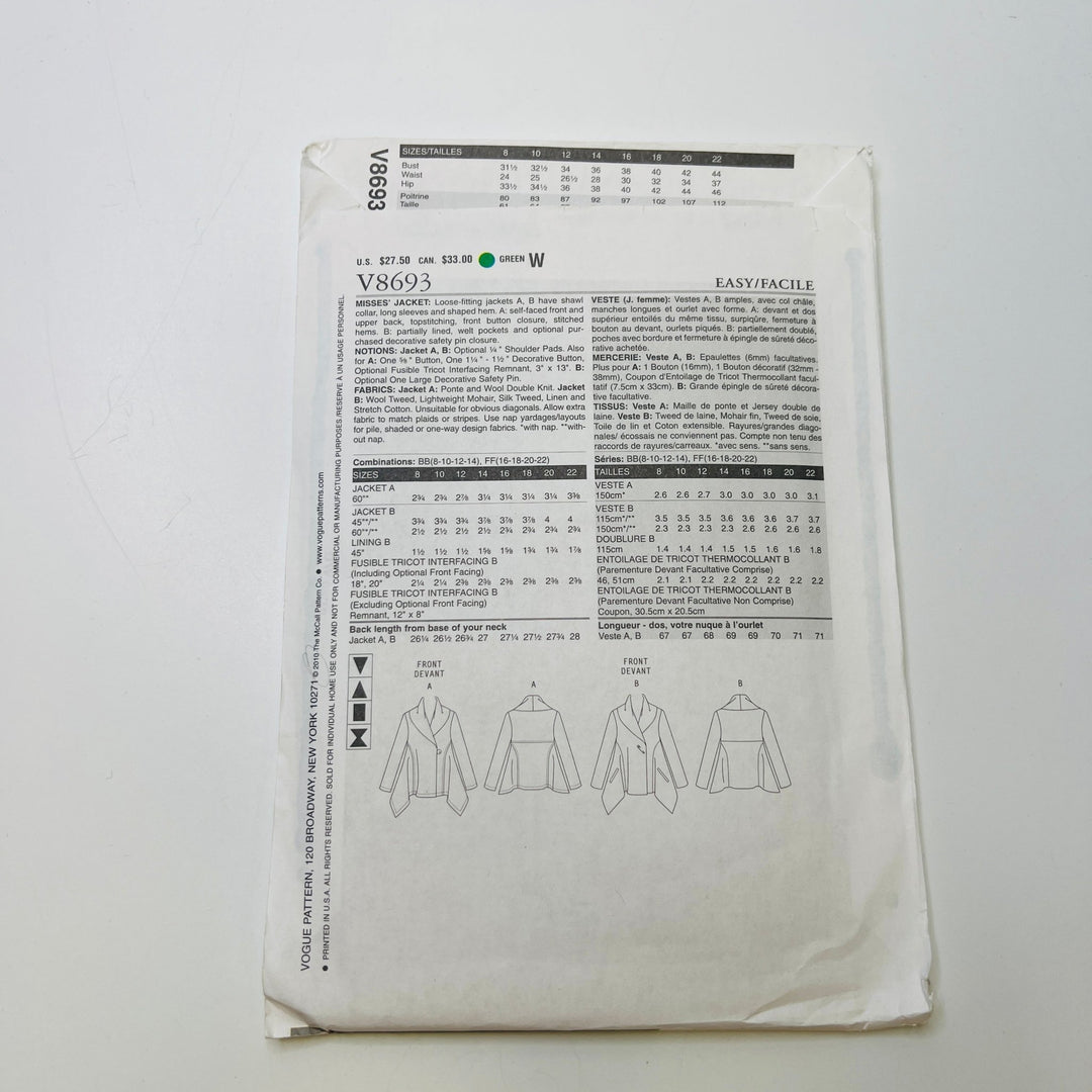 Sewing Pattern - Womenswear - Vogue 8693 - True Deadstock supplies Fabric by private - Sustainable Textile | FABCYCLE