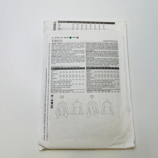 Sewing Pattern - Womenswear - Vogue 8693 - True Deadstock supplies Fabric by private - Sustainable Textile | FABCYCLE
