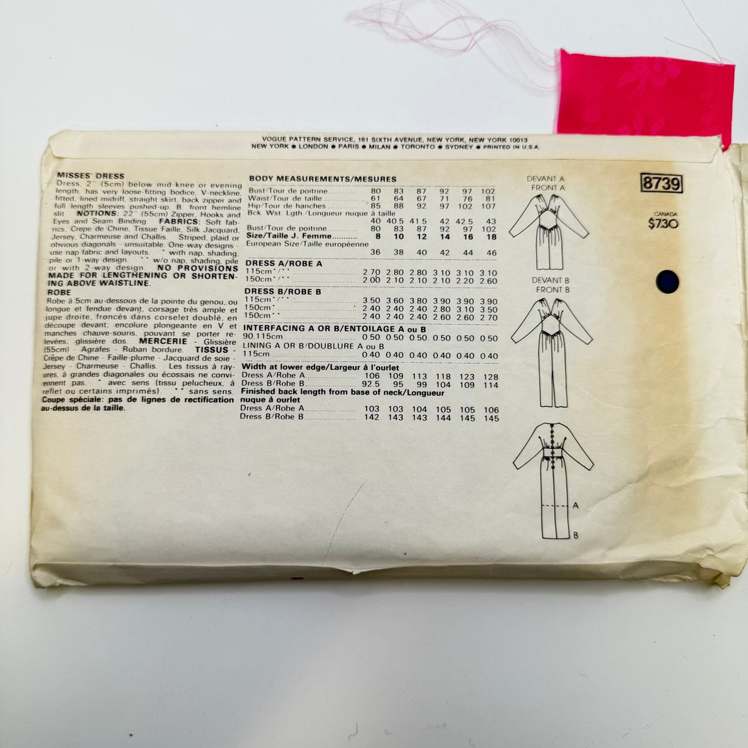 Sewing Pattern - Womenswear - Vogue 8739 - True Deadstock supplies Fabric by private - Sustainable Textile | FABCYCLE