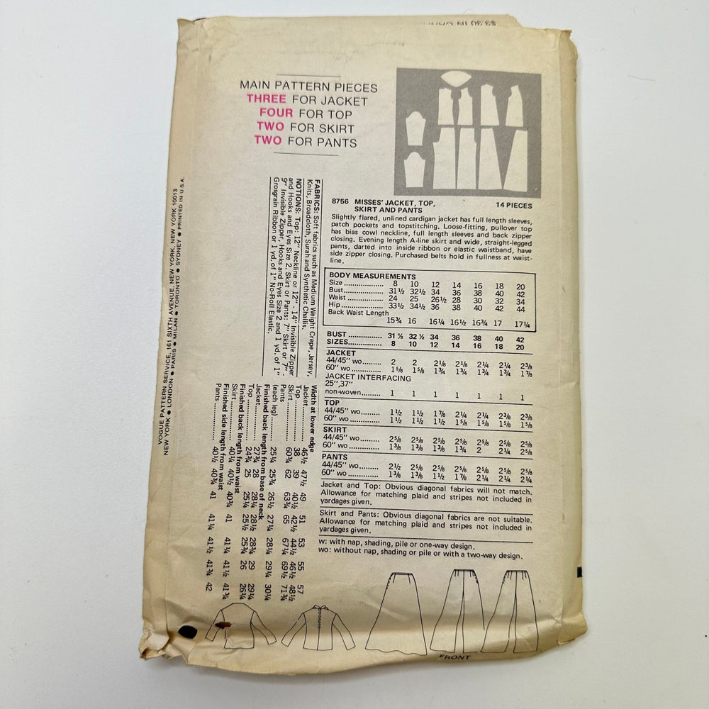 Sewing Pattern - Womenswear - Vogue 8756 - True Deadstock supplies Fabric by private - Sustainable Textile | FABCYCLE