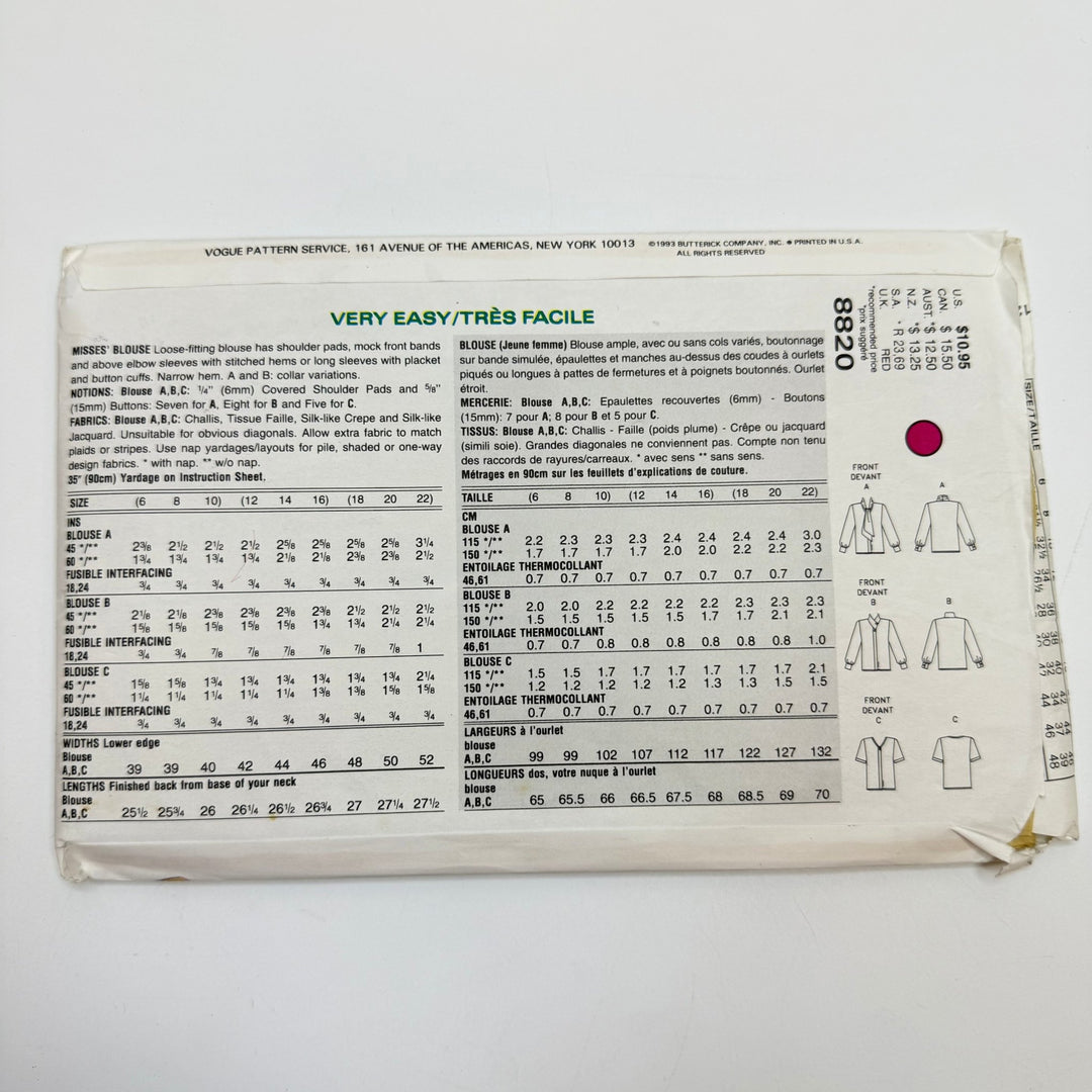 Sewing Pattern - Womenswear - Vogue 8820 - True Deadstock supplies Fabric by private - Sustainable Textile | FABCYCLE