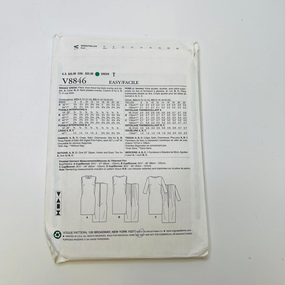 Sewing Pattern - Womenswear - Vogue 8846 - True Deadstock supplies Fabric by private - Sustainable Textile | FABCYCLE