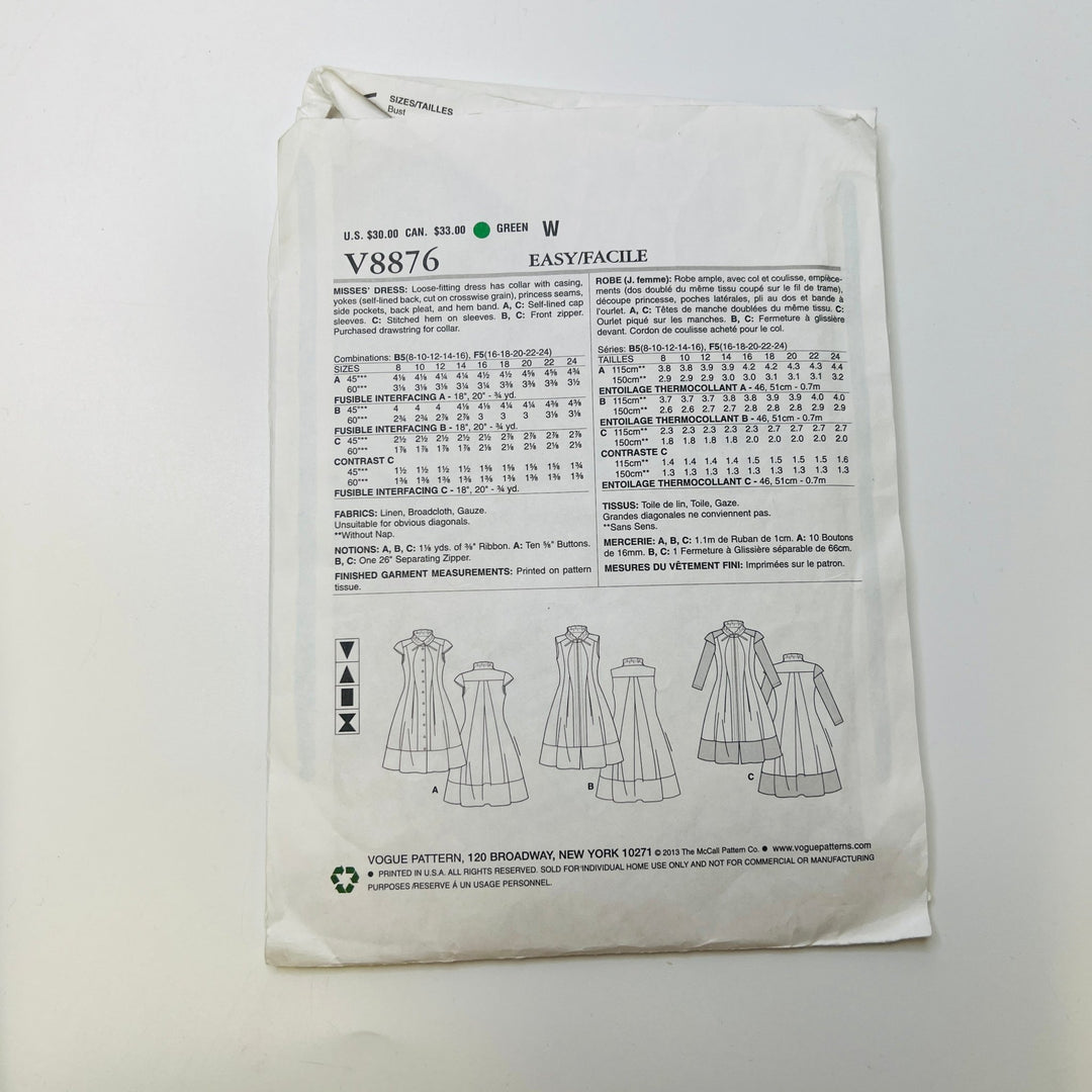 Sewing Pattern - Womenswear - Vogue 8876 - True Deadstock supplies Fabric by private - Sustainable Textile | FABCYCLE