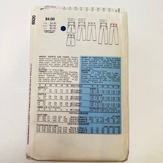 Sewing Pattern - Womenswear - Vogue 8920 - True Deadstock supplies Fabric by private - Sustainable Textile | FABCYCLE