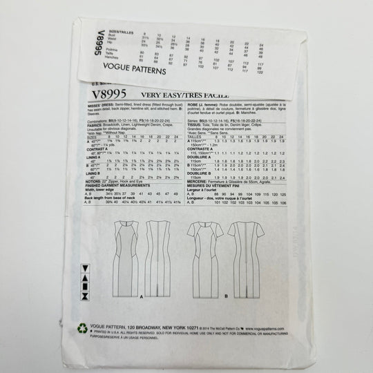 Sewing Pattern - Womenswear - Vogue 8995 - True Deadstock supplies Fabric by private - Sustainable Textile | FABCYCLE