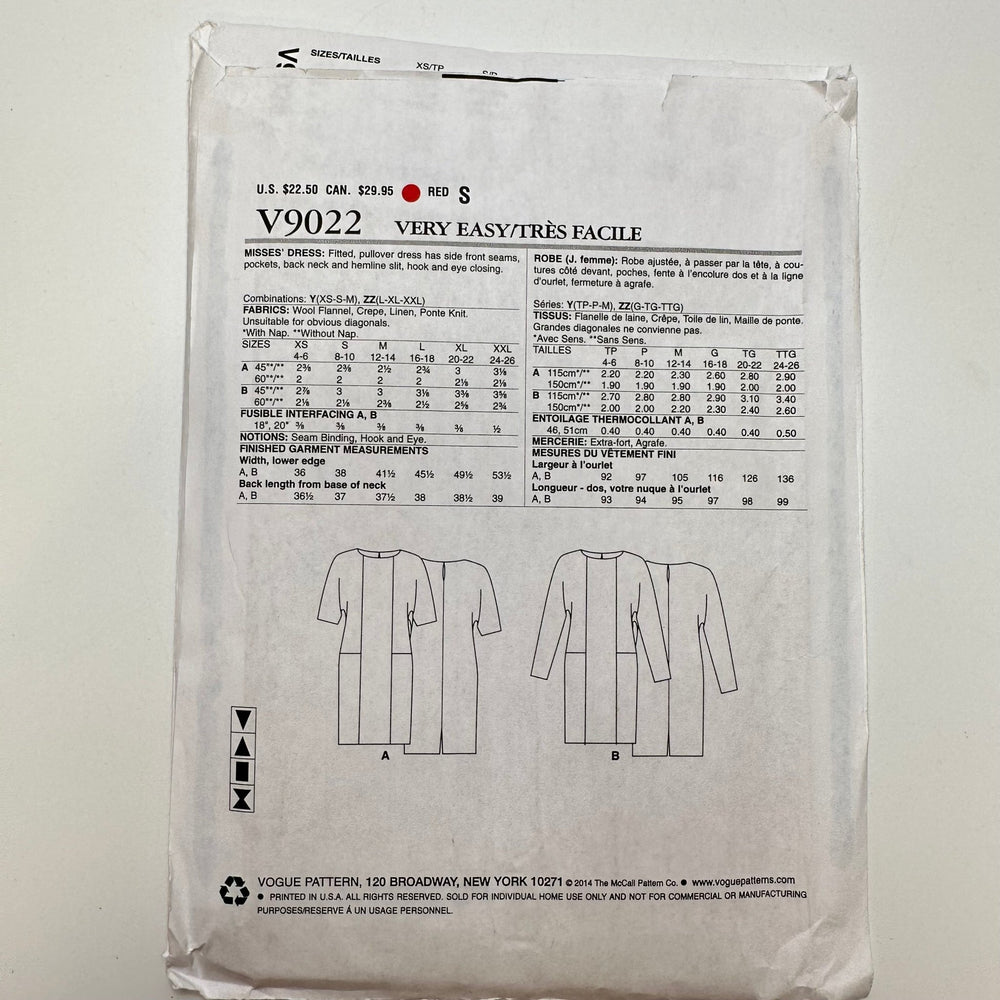 Sewing Pattern - Womenswear - Vogue 9022 - True Deadstock supplies Fabric by private - Sustainable Textile | FABCYCLE