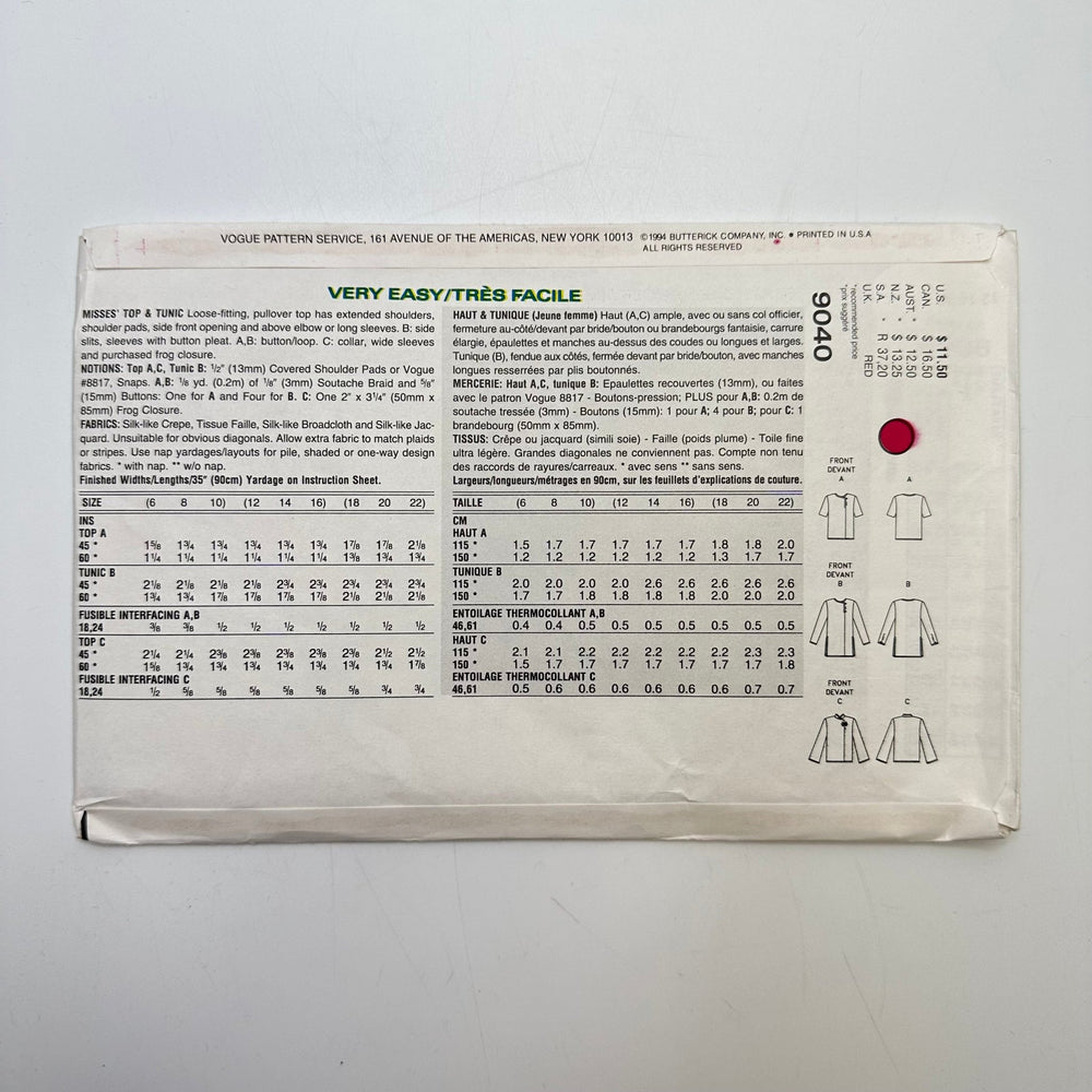 Sewing Pattern - Womenswear - Vogue 9040 - True Deadstock supplies Fabric by private - Sustainable Textile | FABCYCLE