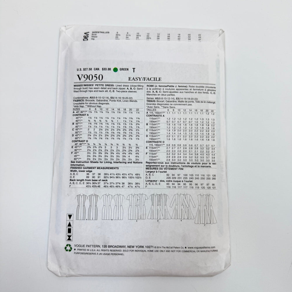 Sewing Pattern - Womenswear - Vogue 9050 - True Deadstock supplies Fabric by private - Sustainable Textile | FABCYCLE