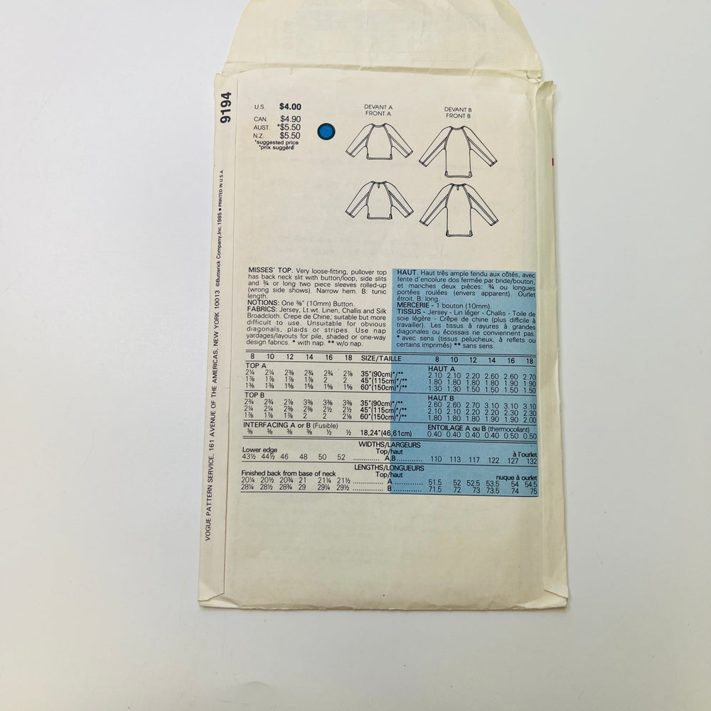 Sewing Pattern - Womenswear - Vogue 9194 - True Deadstock supplies Fabric by private - Sustainable Textile | FABCYCLE