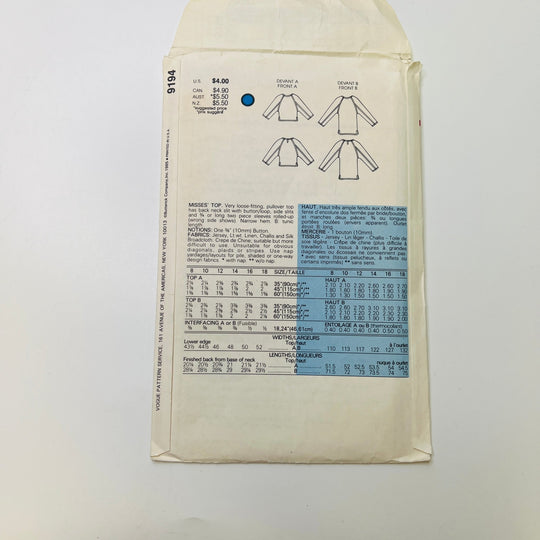 Sewing Pattern - Womenswear - Vogue 9194 - True Deadstock supplies Fabric by private - Sustainable Textile | FABCYCLE