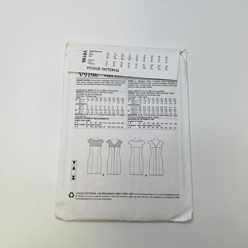 Sewing Pattern - Womenswear - Vogue 9196 - True Deadstock supplies Fabric by private - Sustainable Textile | FABCYCLE