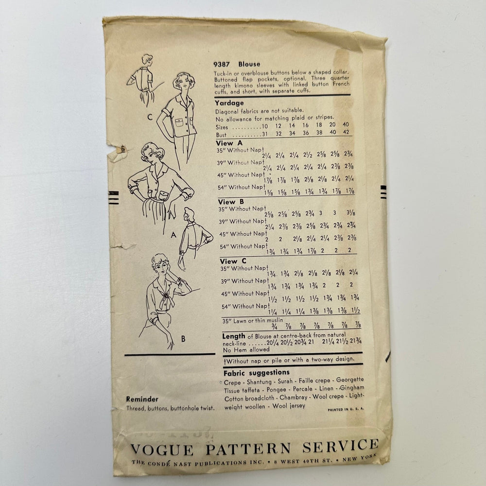 Sewing Pattern - Womenswear - Vogue 9387 - True Deadstock supplies Fabric by private - Sustainable Textile | FABCYCLE