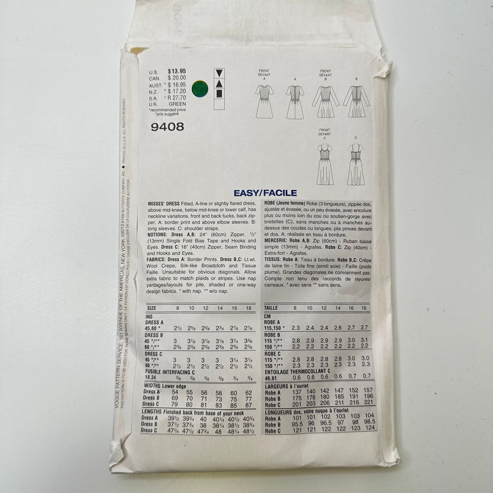 Sewing Pattern - Womenswear - Vogue 9408 - True Deadstock supplies Fabric by private - Sustainable Textile | FABCYCLE