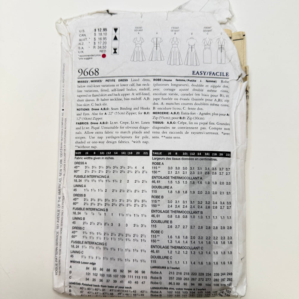 Sewing Pattern - Womenswear - Vogue 9668 - True Deadstock supplies Fabric by private - Sustainable Textile | FABCYCLE
