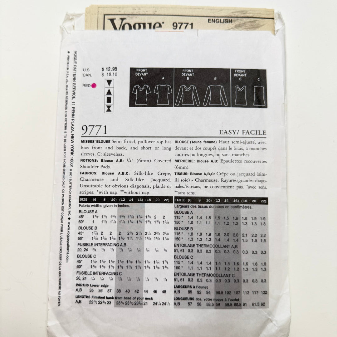 Sewing Pattern - Womenswear - Vogue 9771 - True Deadstock supplies Fabric by private - Sustainable Textile | FABCYCLE