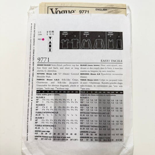 Sewing Pattern - Womenswear - Vogue 9771 - True Deadstock supplies Fabric by private - Sustainable Textile | FABCYCLE