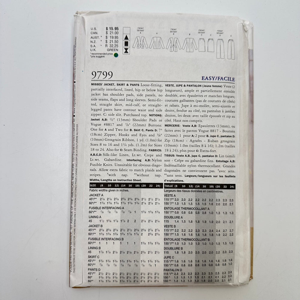 Sewing Pattern - Womenswear - Vogue 9799 - True Deadstock supplies Fabric by private - Sustainable Textile | FABCYCLE