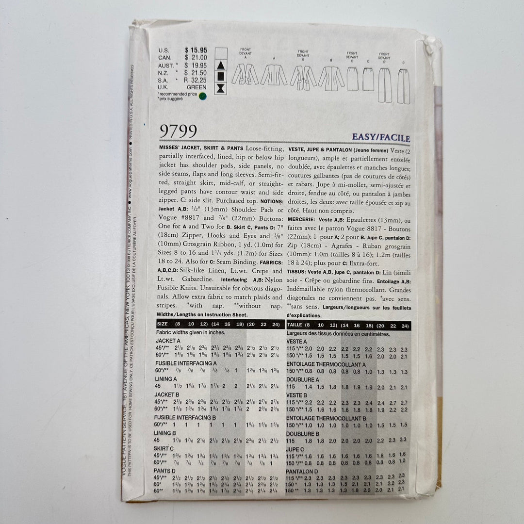 Sewing Pattern - Womenswear - Vogue 9799 - True Deadstock supplies Fabric by private - Sustainable Textile | FABCYCLE