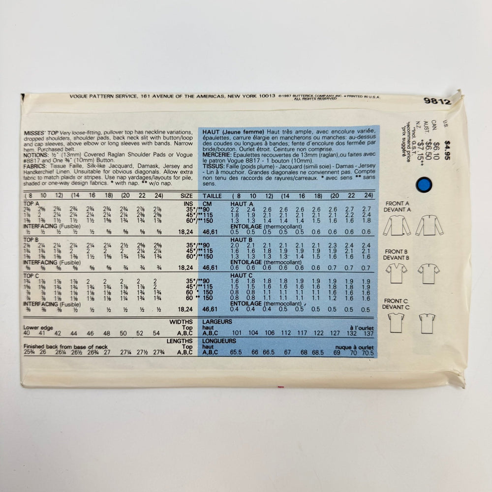 Sewing Pattern - Womenswear - Vogue 9812 - True Deadstock supplies Fabric by private - Sustainable Textile | FABCYCLE