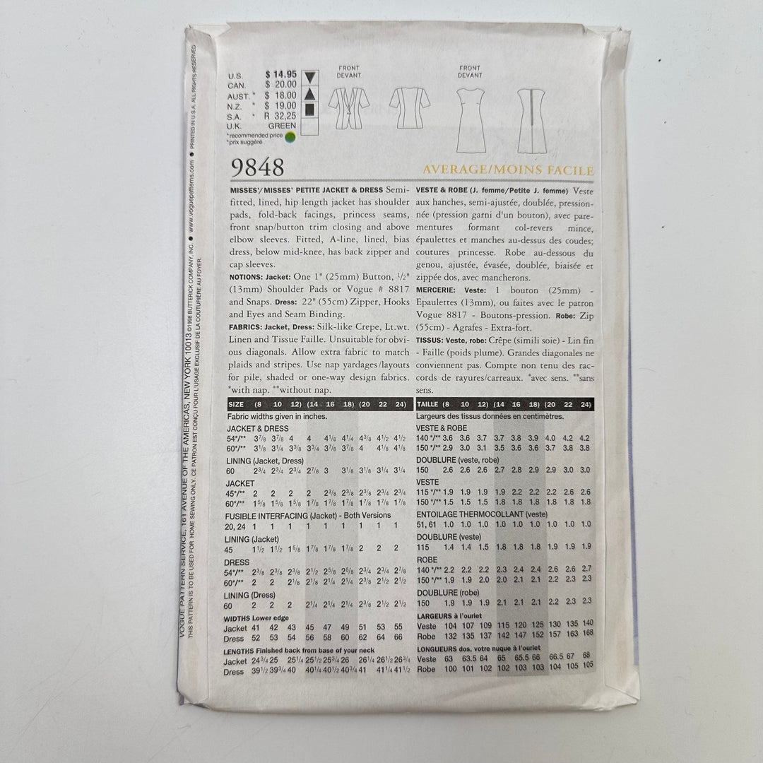 Sewing Pattern - Womenswear - Vogue 9848 - True Deadstock supplies Fabric by private - Sustainable Textile | FABCYCLE