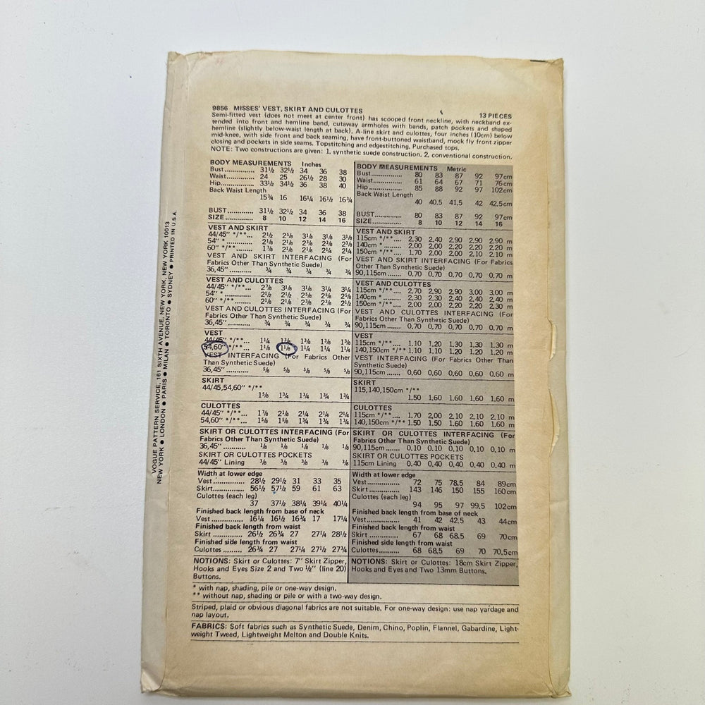Sewing Pattern - Womenswear - Vogue 9856 - True Deadstock supplies Fabric by private - Sustainable Textile | FABCYCLE