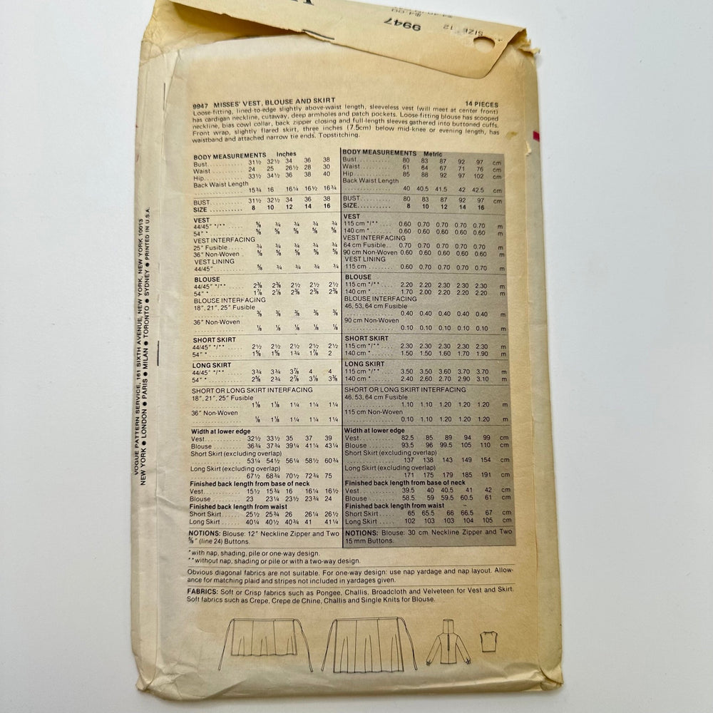 Sewing Pattern - Womenswear - Vogue 9947 - True Deadstock supplies Fabric by private - Sustainable Textile | FABCYCLE