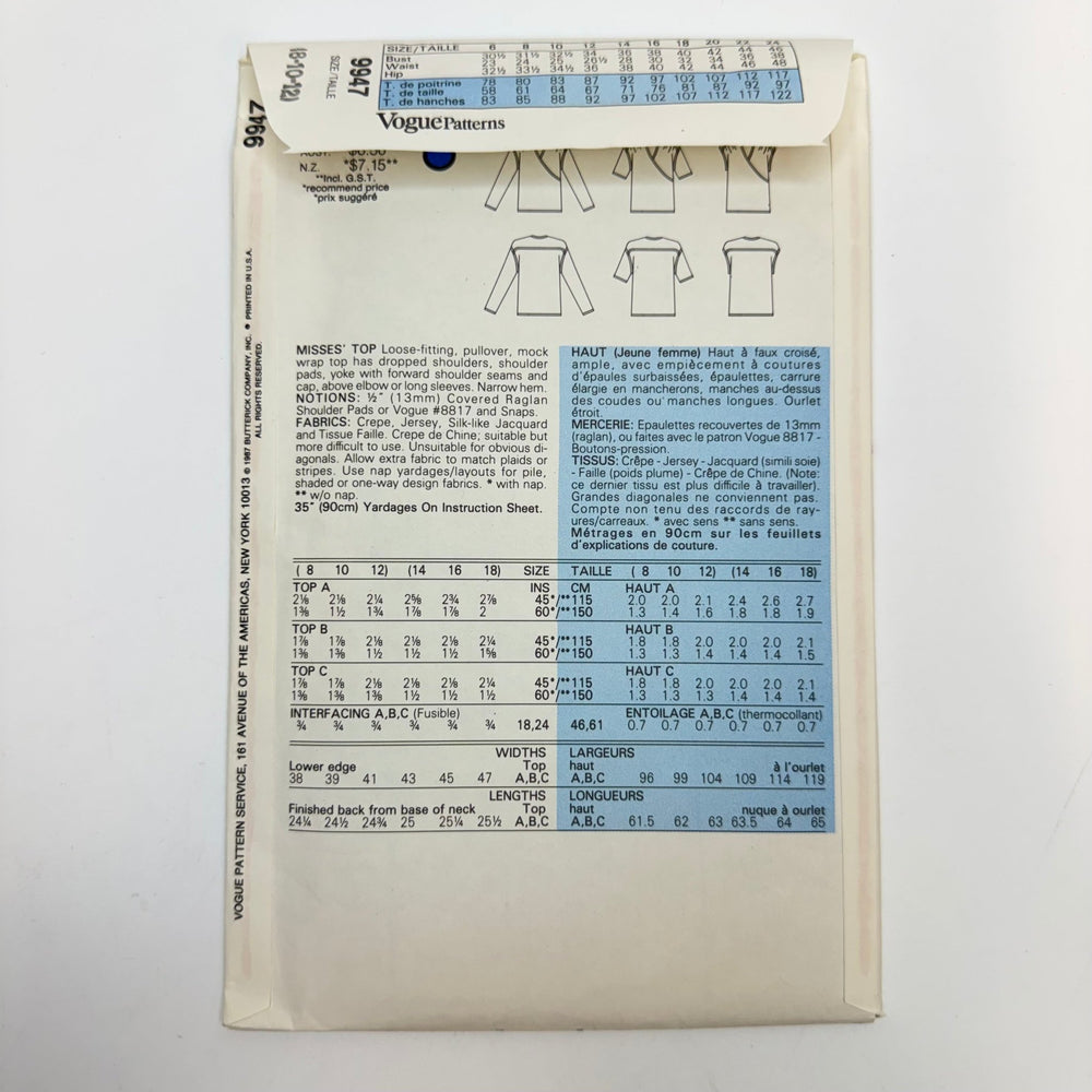 Sewing Pattern - Womenswear - Vogue 9947 - True Deadstock supplies Fabric by private - Sustainable Textile | FABCYCLE