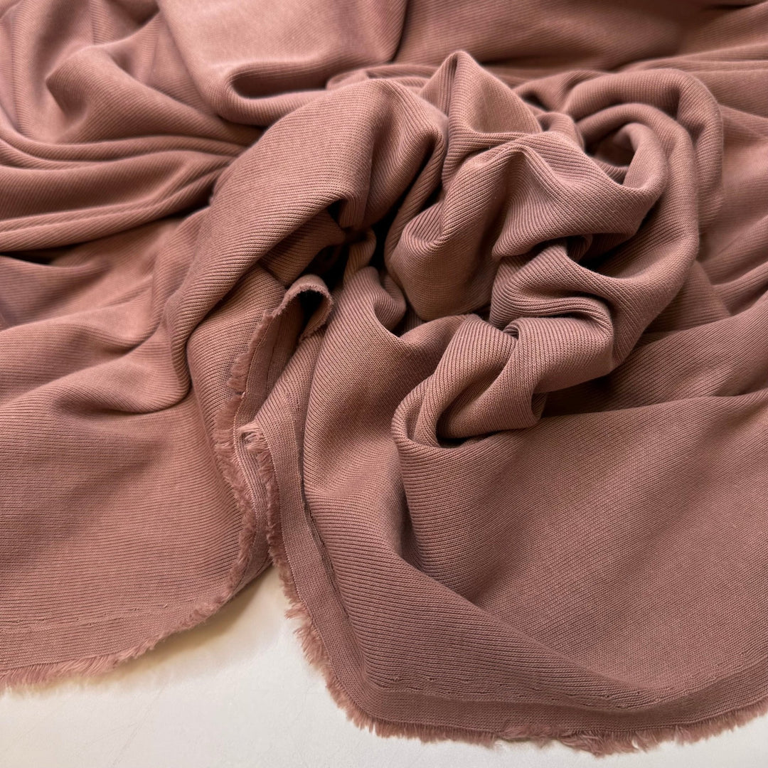 Sewing Pieces Together Backwards - Rib Knit Organic Cotton Knit - Light Brown/Dark Pink - 1.1M Bundle - True Deadstock fabric Fabric by private - Sustainable Textile | FABCYCLE
