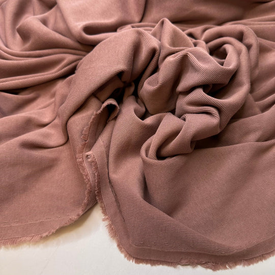 Sewing Pieces Together Backwards - Rib Knit Organic Cotton Knit - Light Brown/Dark Pink - 1.1M Bundle - True Deadstock fabric Fabric by private - Sustainable Textile | FABCYCLE