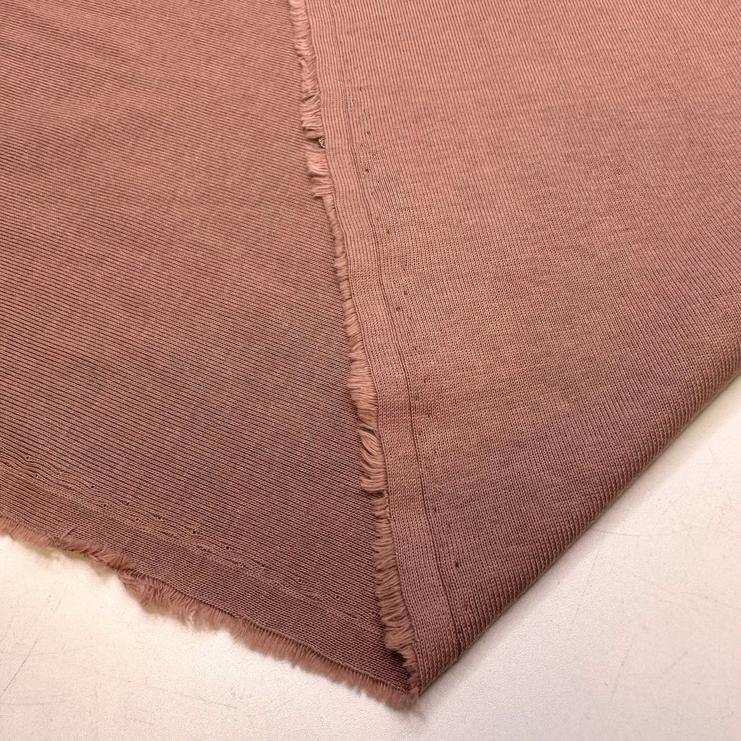 Sewing Pieces Together Backwards - Rib Knit Organic Cotton Knit - Light Brown/Dark Pink - 1.1M Bundle - True Deadstock fabric Fabric by private - Sustainable Textile | FABCYCLE
