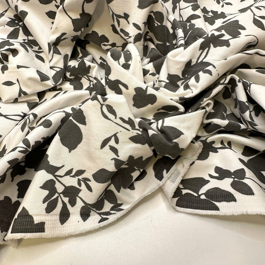 Shadows On The Wall - Cotton/Spandex Woven - White/Grey Floral - 1.8M Bundle - True Deadstock fabric Fabric by private - Sustainable Textile | FABCYCLE