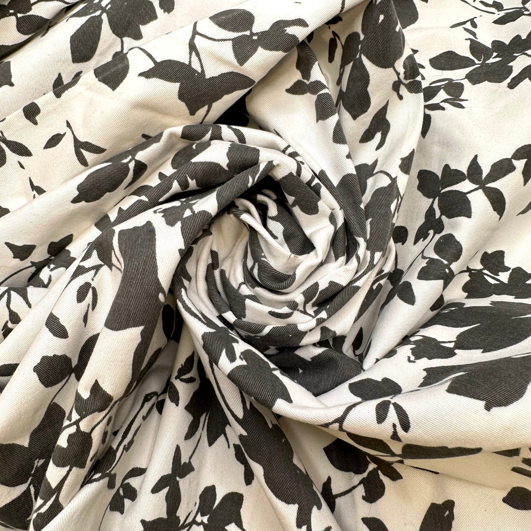 Shadows On The Wall - Cotton/Spandex Woven - White/Grey Floral - 1.8M Bundle - True Deadstock fabric Fabric by private - Sustainable Textile | FABCYCLE