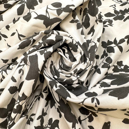 Shadows On The Wall - Cotton/Spandex Woven - White/Grey Floral - 1.8M Bundle - True Deadstock fabric Fabric by private - Sustainable Textile | FABCYCLE