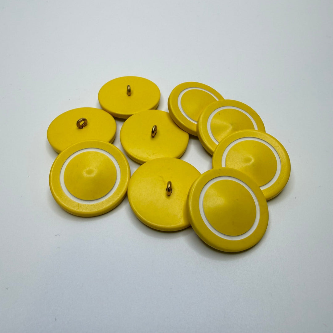 Shank Button - 25MM Plastic/Metal - Yellow/White - True Deadstock supplies Fabric by private - Sustainable Textile | FABCYCLE