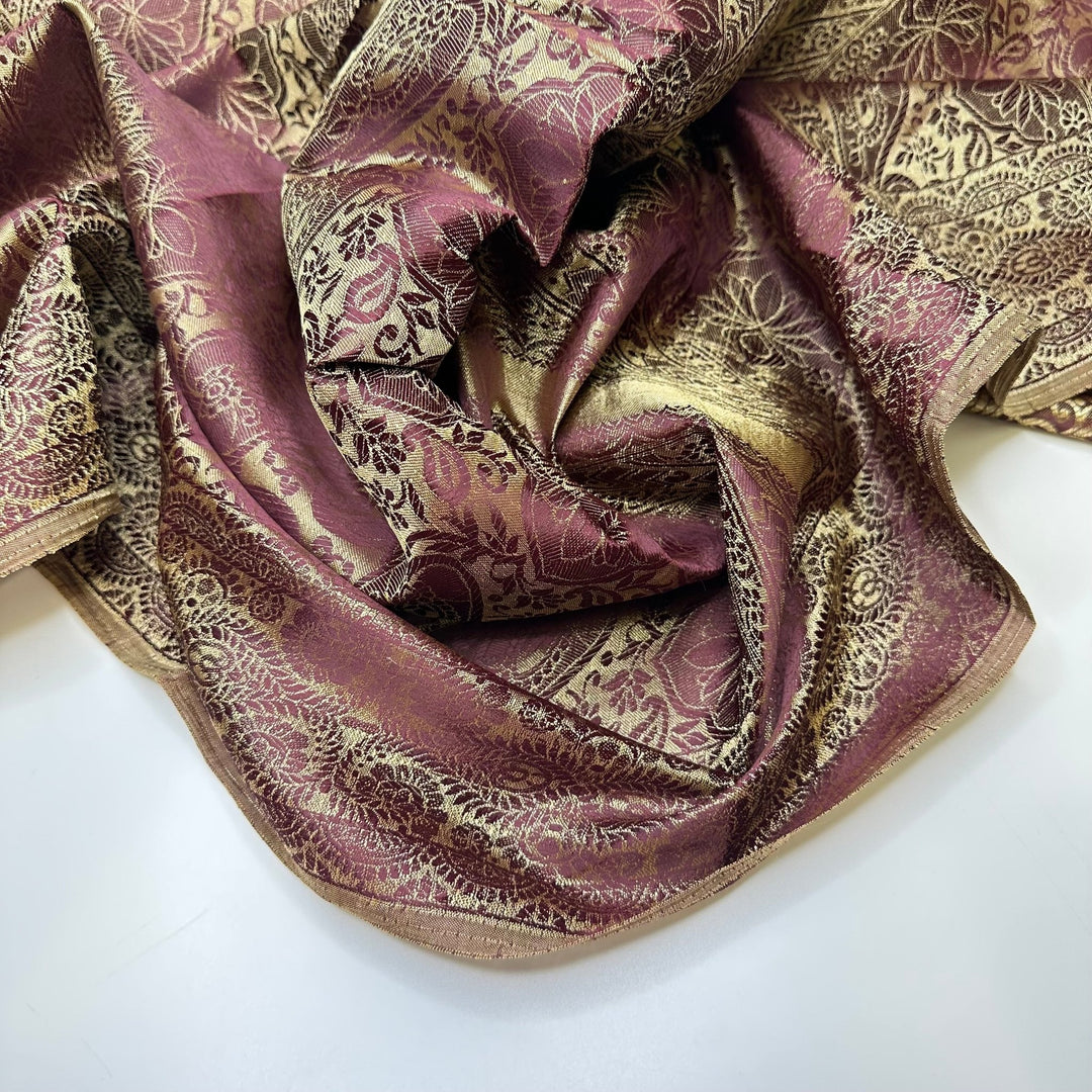 Shiny New Beginnings - Jacquard Satin Poly Woven - Gold/Burgundy Paisley - 0.7M Bundle - True Deadstock fabric Fabric by private - Sustainable Textile | FABCYCLE