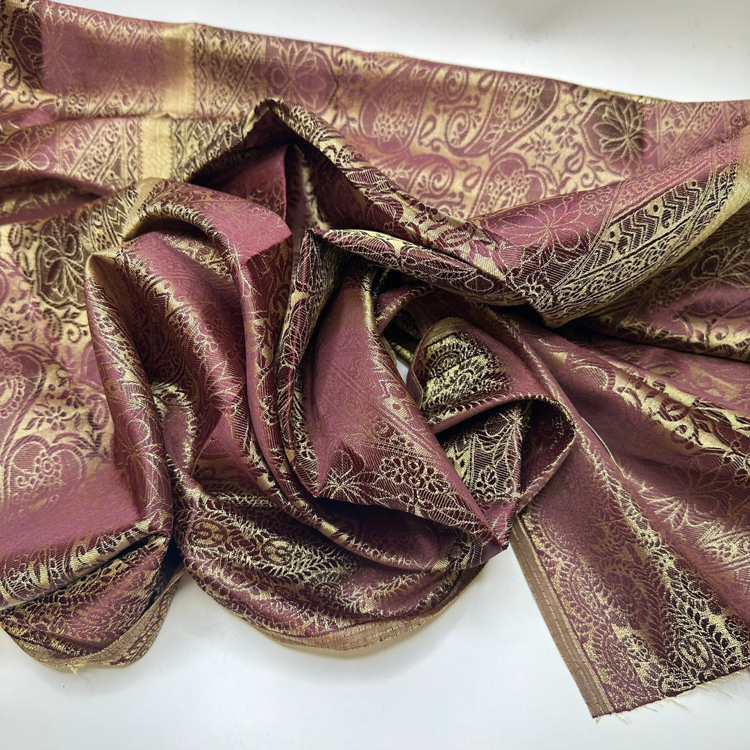 Shiny New Beginnings - Jacquard Satin Poly Woven - Gold/Burgundy Paisley - 0.7M Bundle - True Deadstock fabric Fabric by private - Sustainable Textile | FABCYCLE