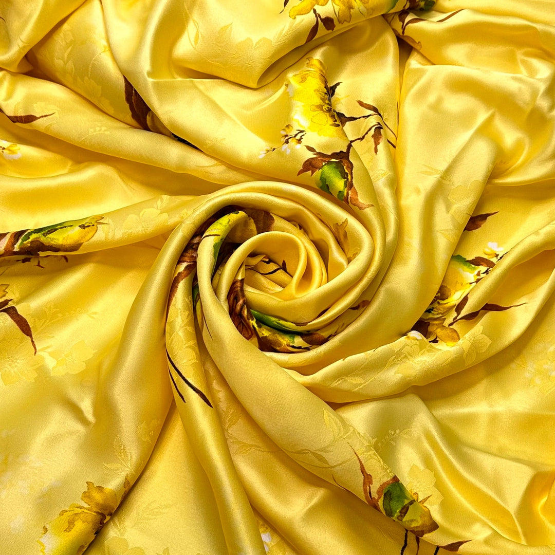 Showstopper - Satin Acrylic/Silk Woven - Yellow Multi Floral - 4.5M Bundle - True Deadstock fabric Fabric by private - Sustainable Textile | FABCYCLE