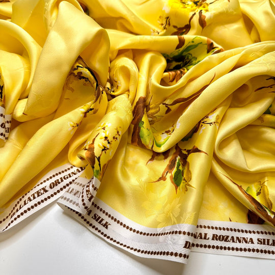 Showstopper - Satin Acrylic/Silk Woven - Yellow Multi Floral - 4.5M Bundle - True Deadstock fabric Fabric by private - Sustainable Textile | FABCYCLE