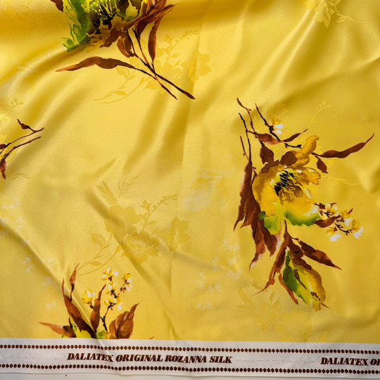 Showstopper - Satin Acrylic/Silk Woven - Yellow Multi Floral - 4.5M Bundle - True Deadstock fabric Fabric by private - Sustainable Textile | FABCYCLE