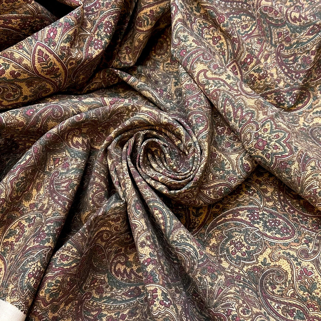 Signing The Guest Book - Screen Printed Vintage Cotton Woven - Dark Cream Multi Paisley - 1.15M Bundle - True Deadstock fabric Fabric by private - Sustainable Textile | FABCYCLE