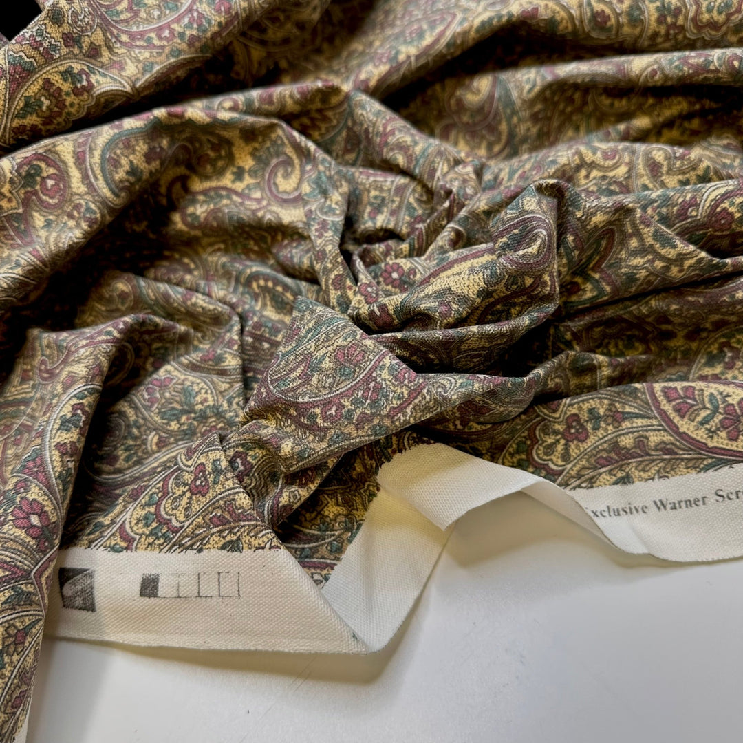Signing The Guest Book - Screen Printed Vintage Cotton Woven - Dark Cream Multi Paisley - 1.15M Bundle - True Deadstock fabric Fabric by private - Sustainable Textile | FABCYCLE