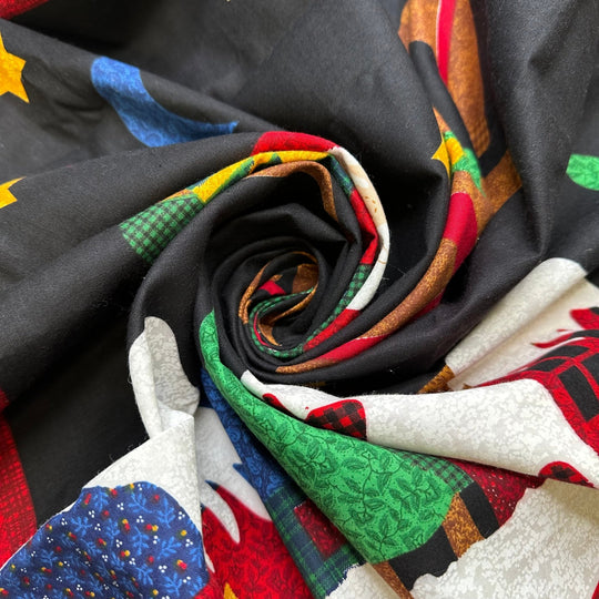 Sleigh Bells Ring - Cotton Woven - Red Multi Santa Sleigh - 0.9M Bundle - True Deadstock fabric Fabric by private - Sustainable Textile | FABCYCLE