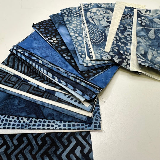 Small Square Batik Quilting Pack - Batik Cotton Woven - Blue Geometric - 10cm x 10cm 30 Piece Pack - True Deadstock fabric Fabric by private - Sustainable Textile | FABCYCLE